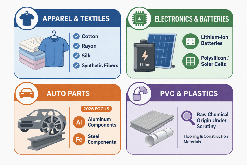 UFLPA 2026 High-Risk Categories – Apparel, Electronics, Auto Parts, PVC & Plastics