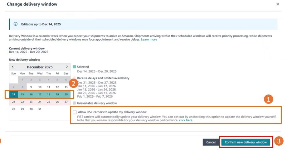 Delivery Window Change amazon Kisun shipping