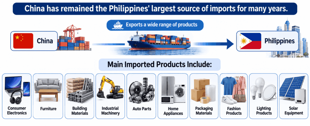 China has remained the Philippines' largest source of imports for many years
