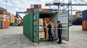 customs inspection of a shipping container from China